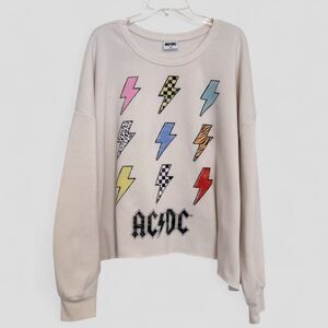 AC/DC Grayson Threads Women's White Cropped Lightning Bolt Sweatshirt Size 3X